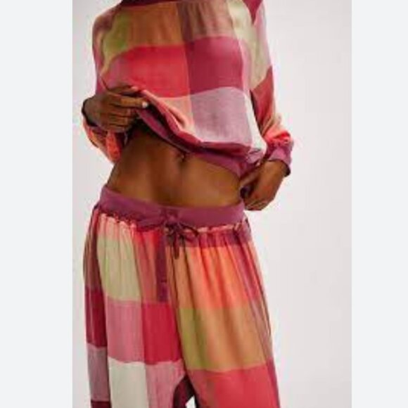 NEW FREE PEOPLE sugar cookie flannel pants in pink combo 257  2S7 - Picture 2 of 5